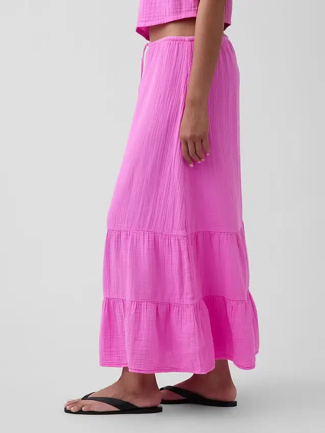 Falda maxi holgada en capas de gasa de algodón