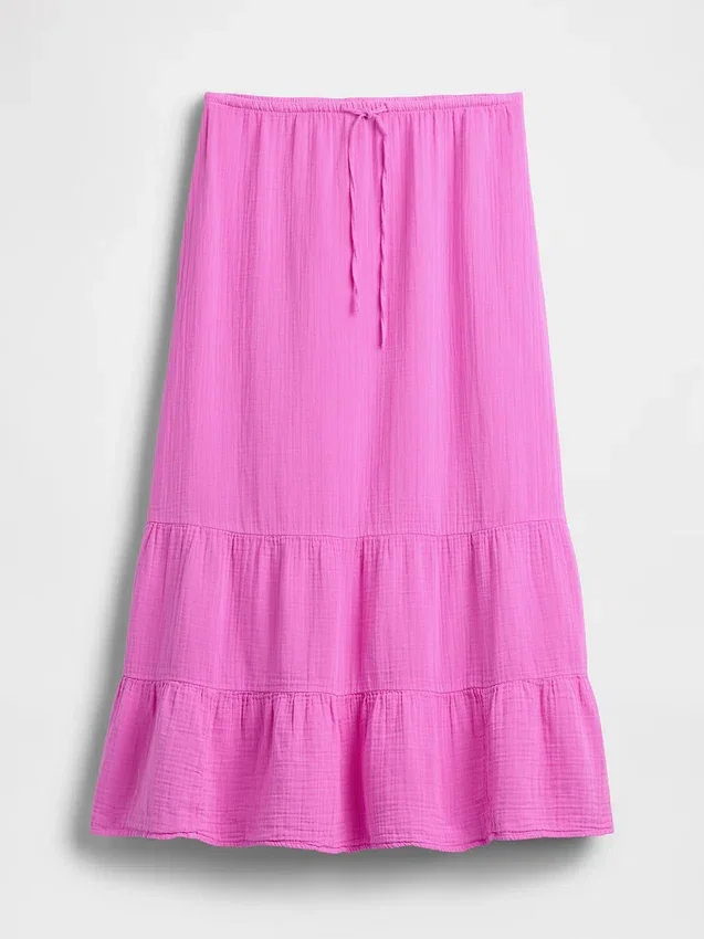 Falda maxi holgada en capas de gasa de algodón