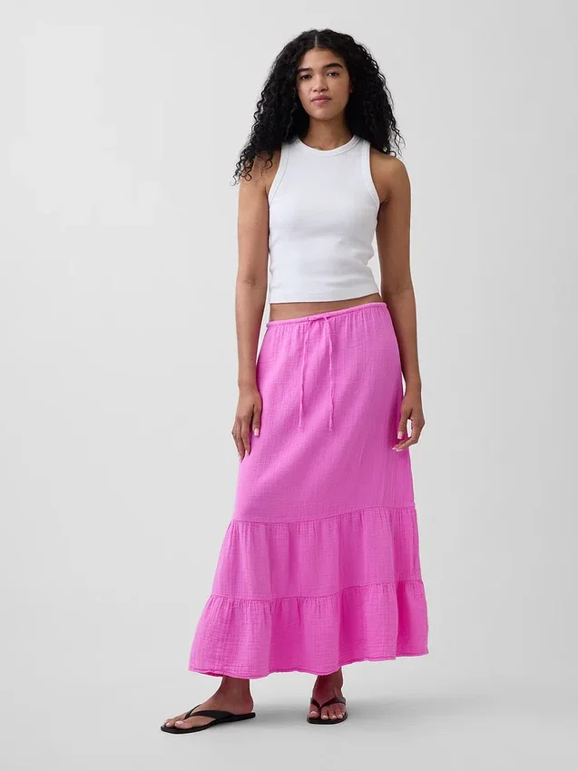 Falda maxi holgada en capas de gasa de algodón