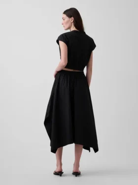 Falda midi de popelín con dobladillo en forma de pañuelo