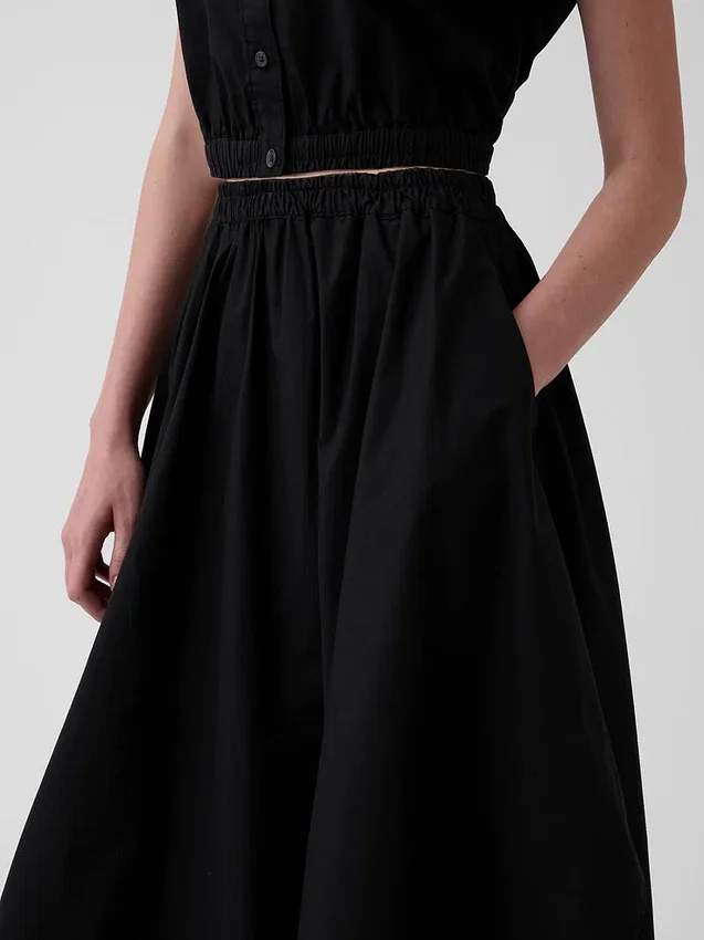 Falda midi de popelín con dobladillo en forma de pañuelo