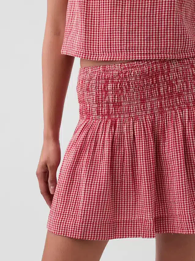 Faldita-pantalón mini de gasa de algodón con cintura fruncida