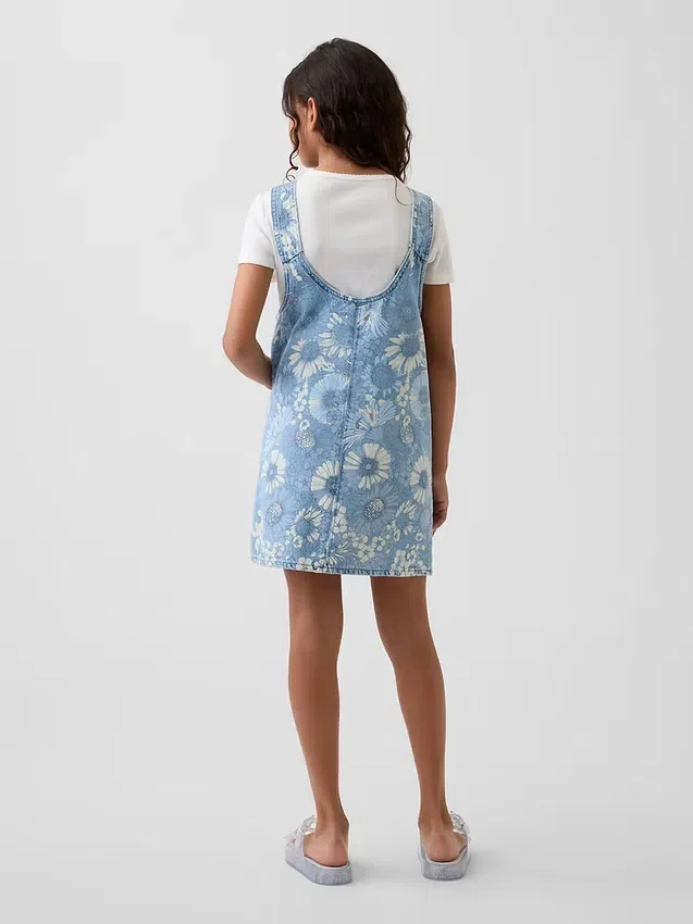 Faldón de mezclilla con estampado floral para niños