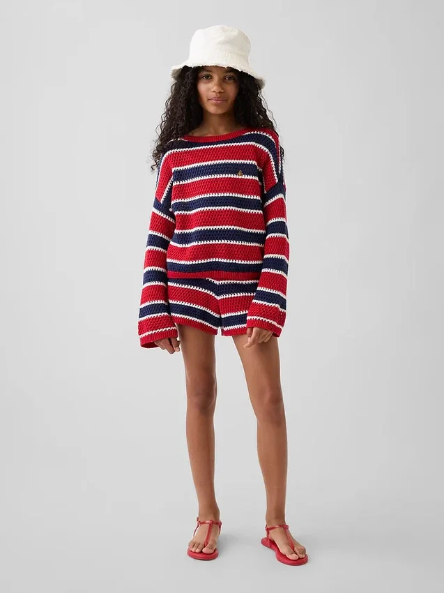 Jerséu infantil de ganchillo oversize a rayas