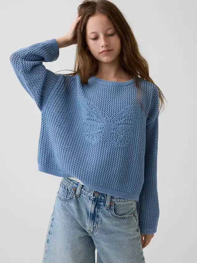 Jerséu infantil de ganchillo oversize con estampado