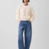 Jerséu oversize de cuello en V con punto Shaker, 100 % algodón