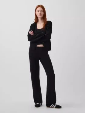 Pantalones de jerséu de talle bajo de mezcla de algodón con corte de bota