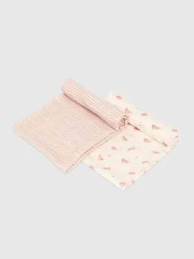 Juego de mantitas de bambú con conejito y onda rosa