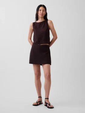 Mini falda-pantalón de mezcla de lino
