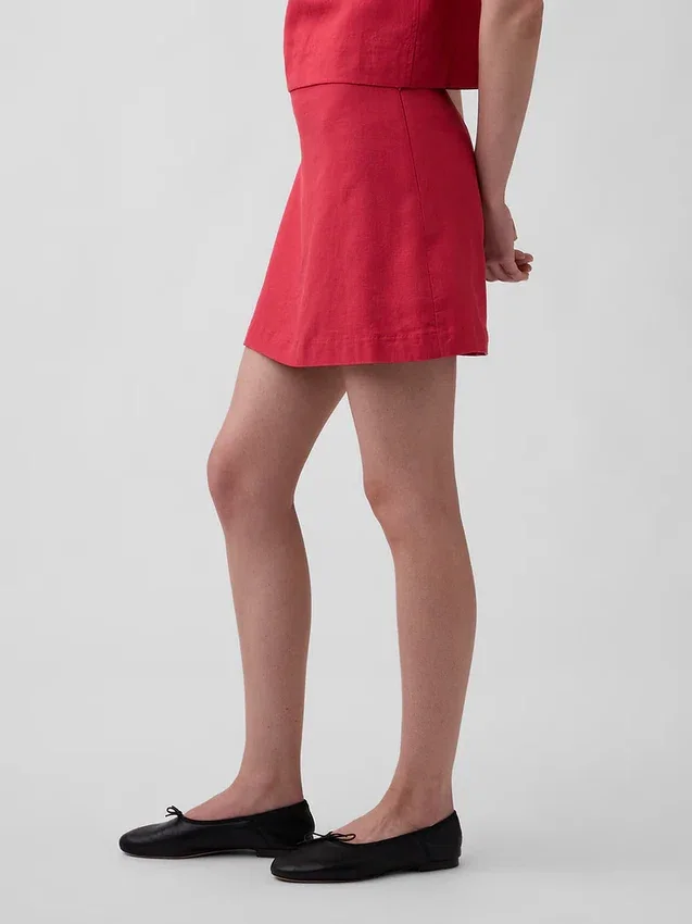 Mini falda-pantalón de mezcla de lino