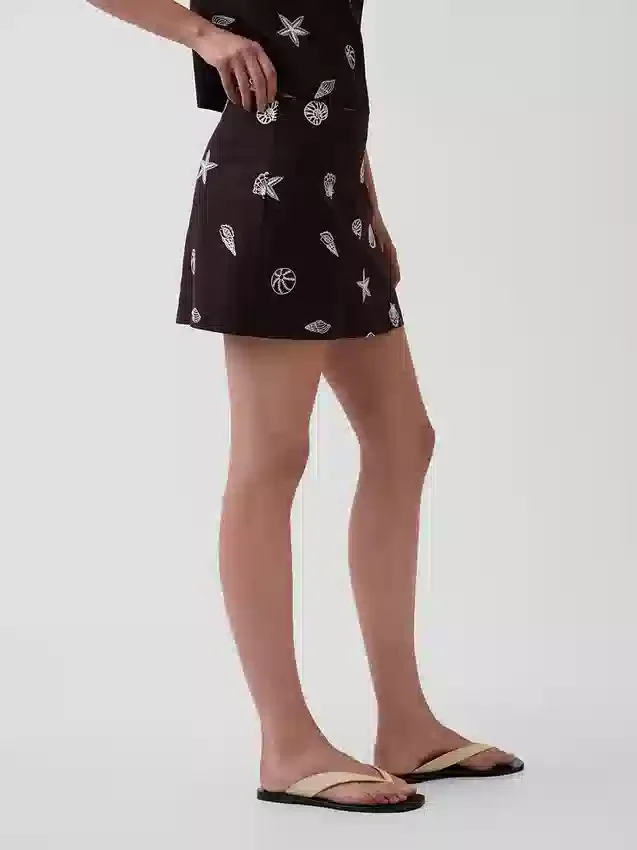 Mini falda-pantalón de mezcla de lino