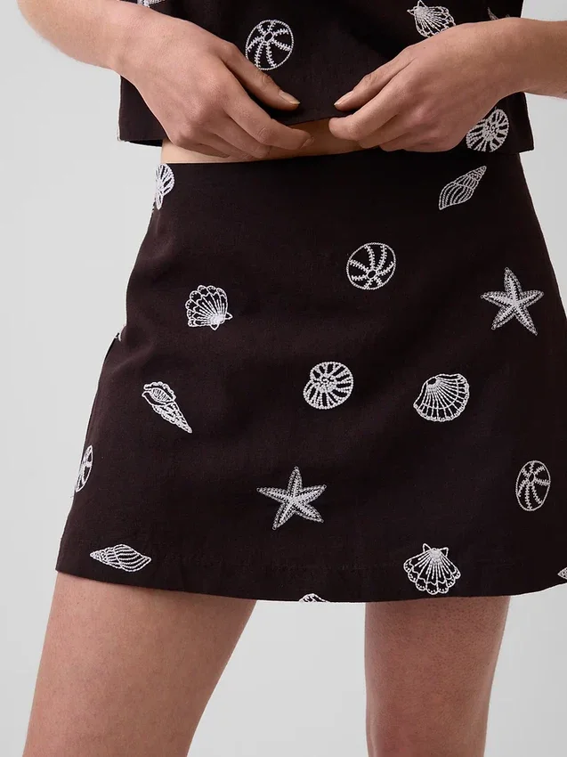 Mini falda-pantalón de mezcla de lino