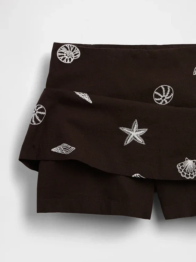Mini falda-pantalón de mezcla de lino
