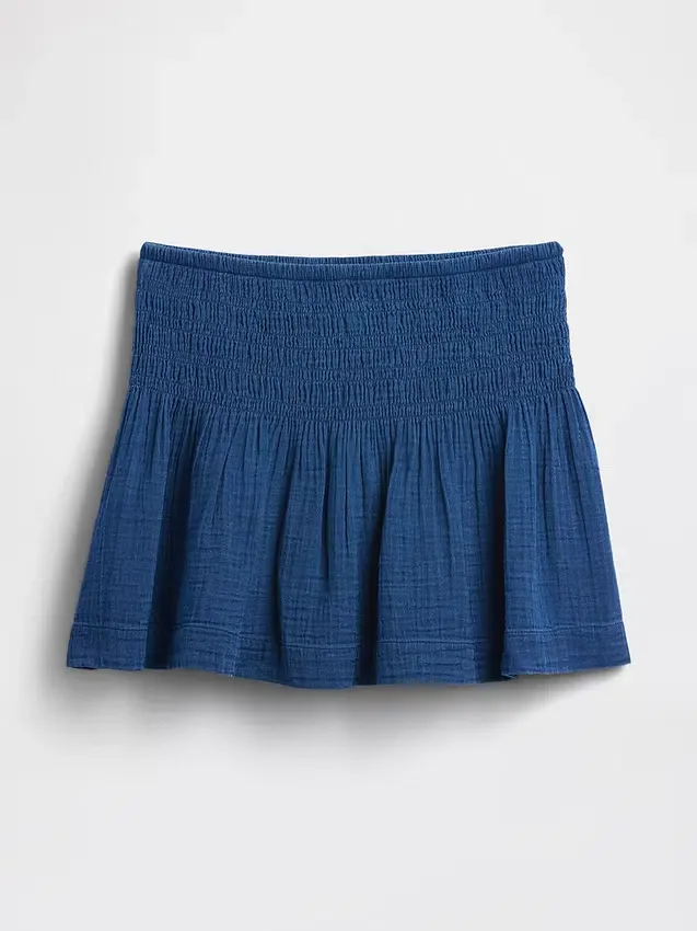 Mini falda-pantalón de mezclilla de gasa de algodón con cintura fruncida