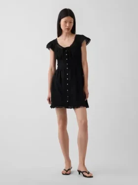 Mini vestido con cuello redondo y ribete de encaje