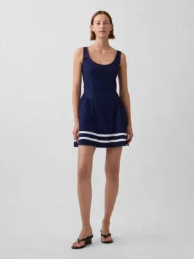 Mini vestido de cintura baja en mezcla de lino