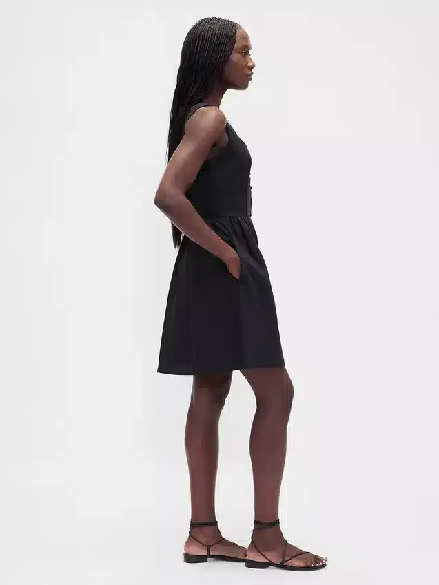 Mini vestido de cintura baja en mezcla de lino