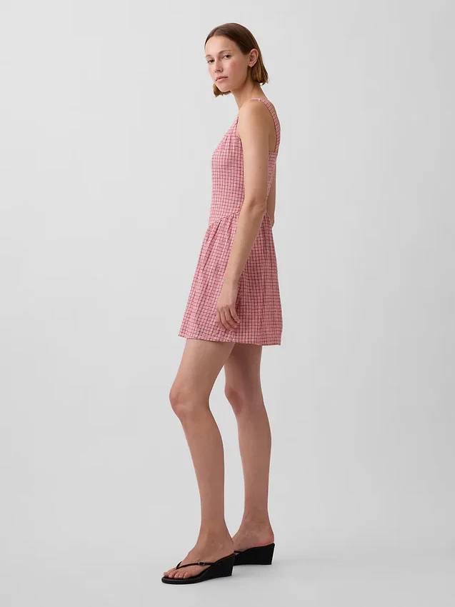 Mini vestido de cintura baja en mezcla de lino