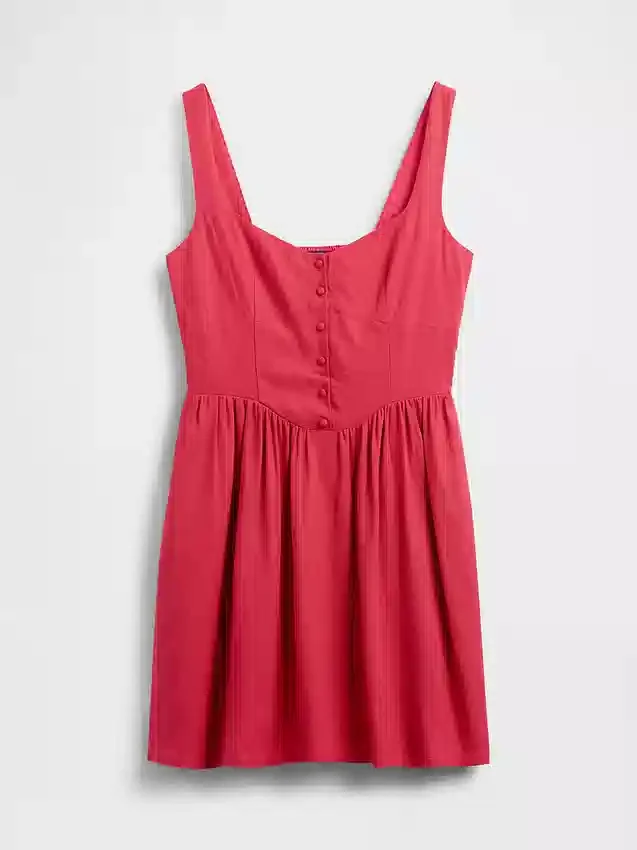 Mini vestido de cintura baja en mezcla de lino