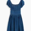 Mini vestido de mezclilla para niñas con mangas abullonadas