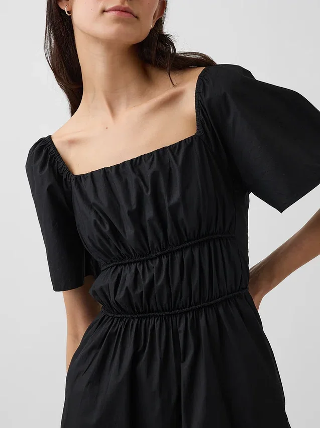 Mini vestido de popelín con mangas con volantes