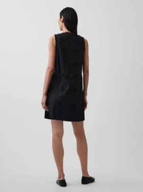 Mini vestido recto bordado de mezcla de lino