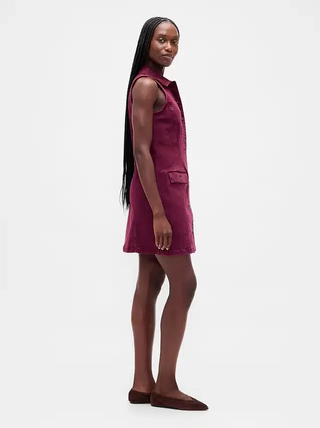 Mini vestido recto de mezclilla con cuello