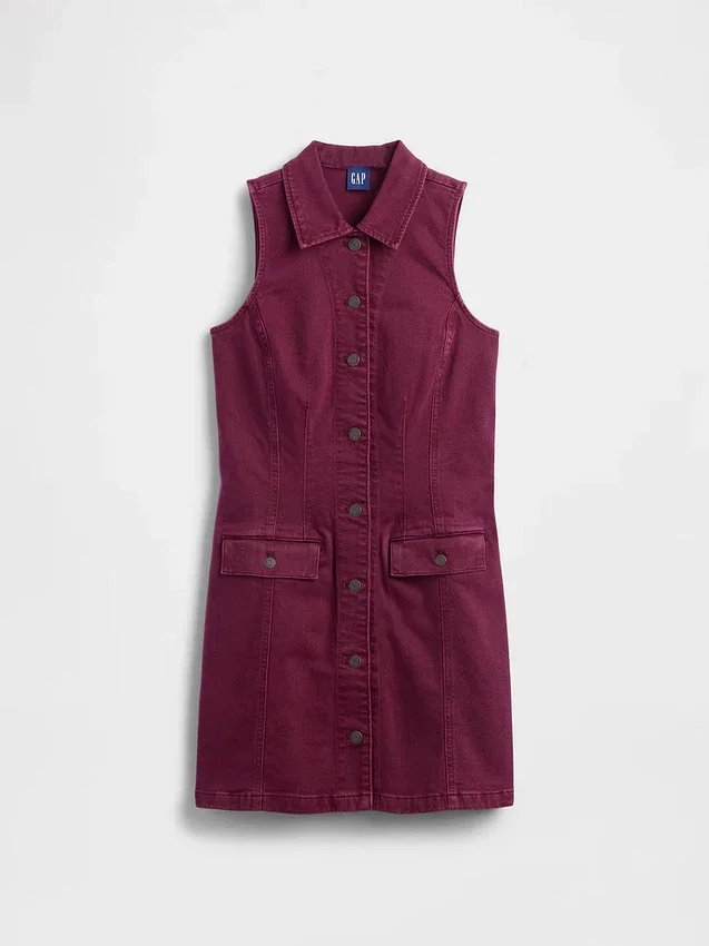 Mini vestido recto de mezclilla con cuello