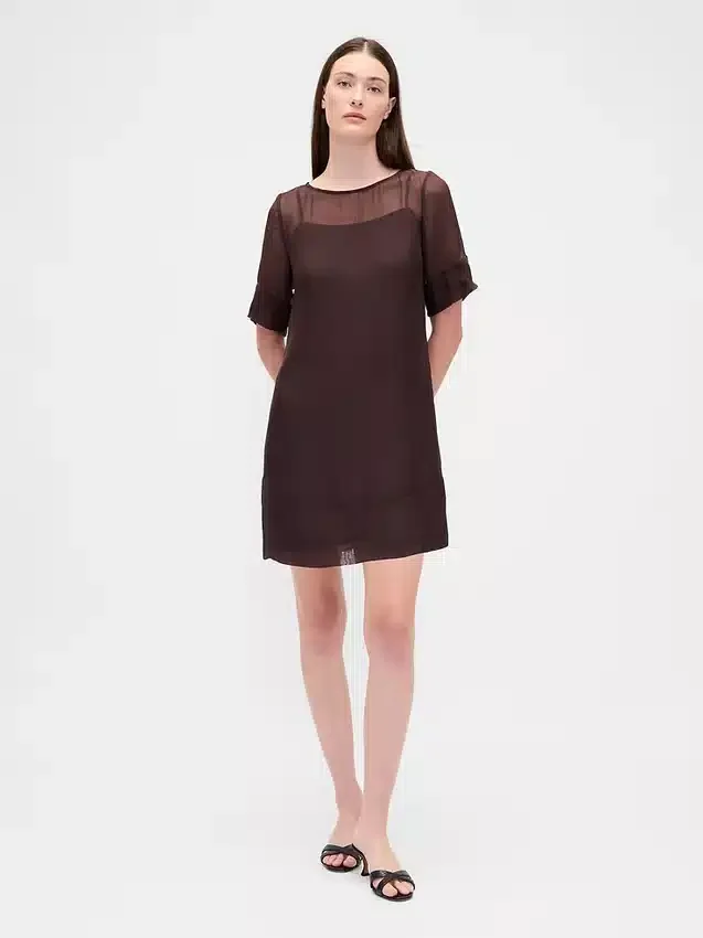 Mini vestido recto de organza transparente