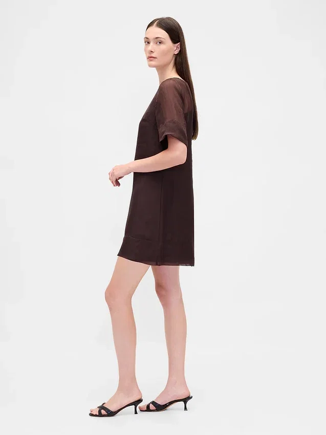 Mini vestido recto de organza transparente