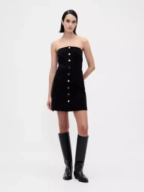 Mini vestido sin tirantes de pana