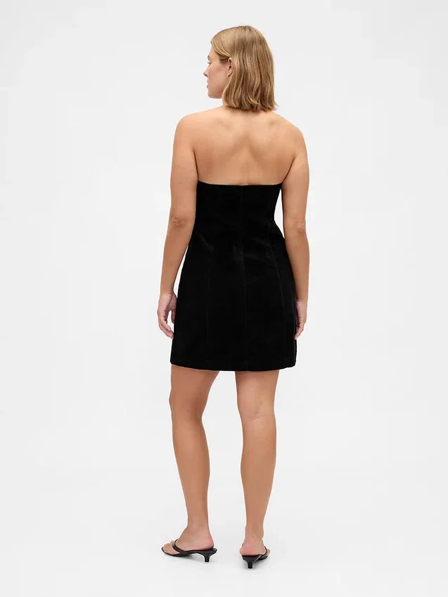 Mini vestido sin tirantes de pana