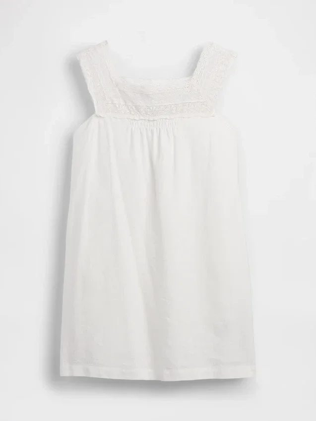 Minivestido con canesú de crochet de mezcla de lino