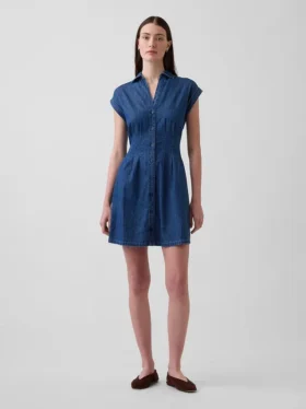 Minivestido de camisa de mezclilla plisado