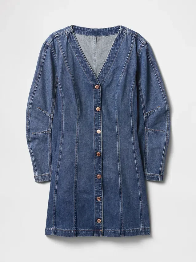 Minivestido de mezclilla con mangas acampanadas