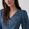 Minivestido de mezclilla ultrasuave con mangas abullonadas