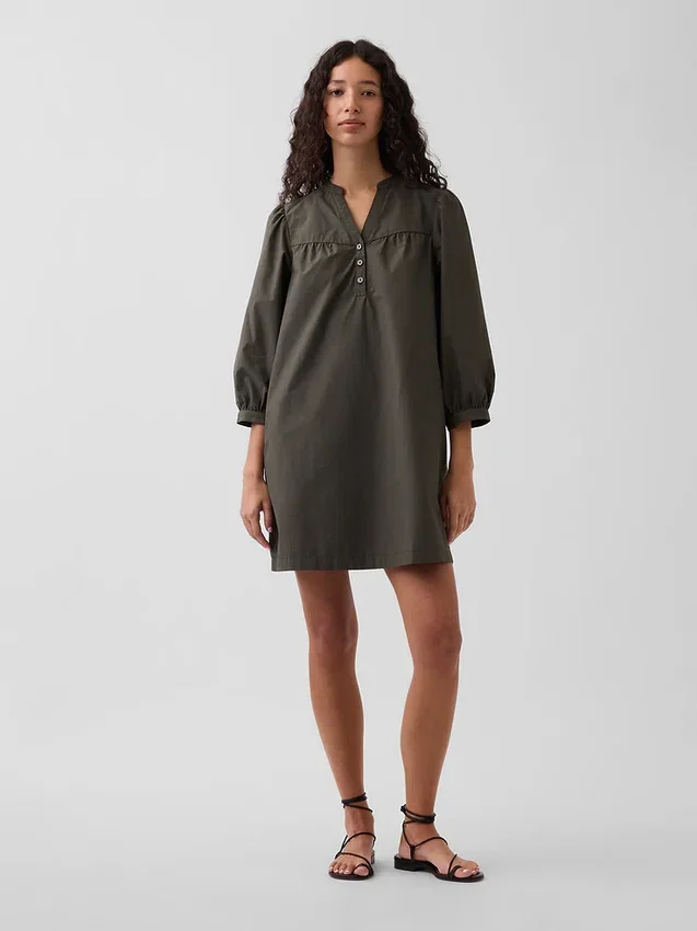 Minivestido de popelín estilo Henley