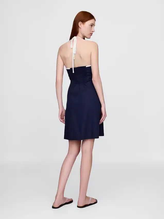 Minivestido halter de mezcla de lino