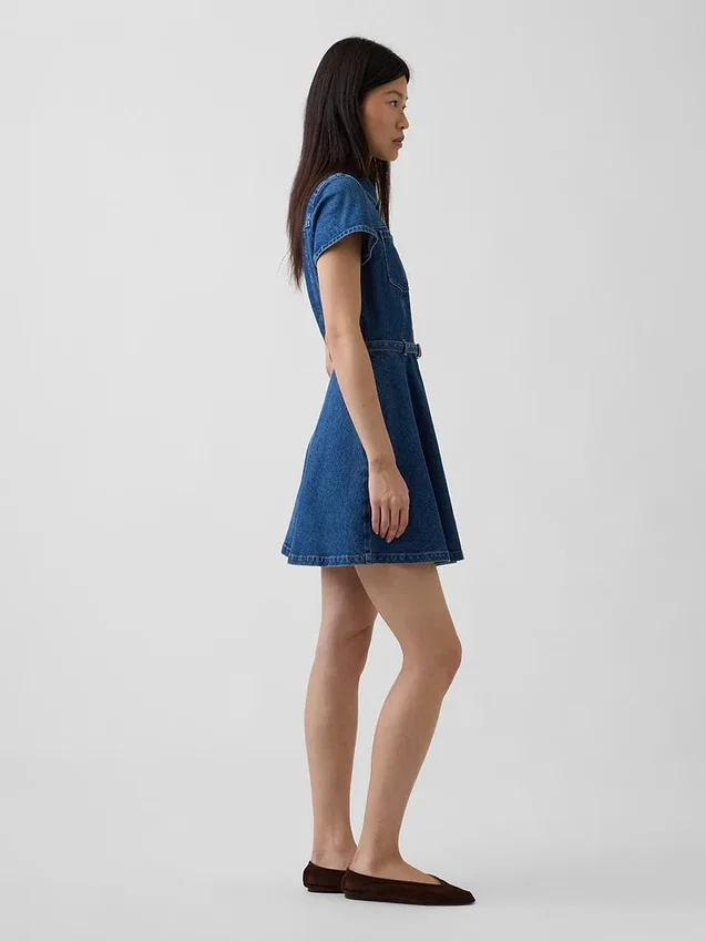 Minivestido tipo camisa de mezclilla con cinturón