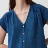 Minivestido tipo camisa de mezclilla de gasa de algodón con cintura baja