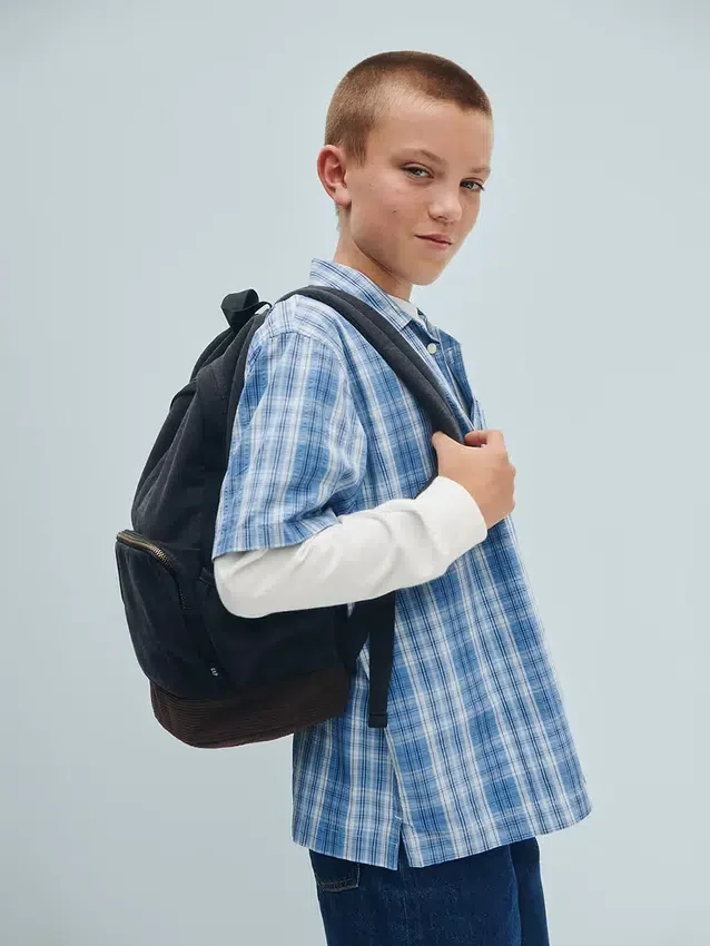 Mochila infantil de mezclilla y pana