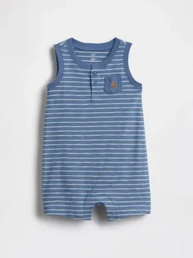 Mono corto de algodón orgánico estilo Henley para bebé