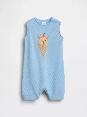 Mono corto de ganchillo para bebé con diseño de osito tomando helado