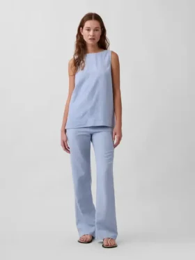 Pantalones acampanados de mezcla de lino de talle bajo
