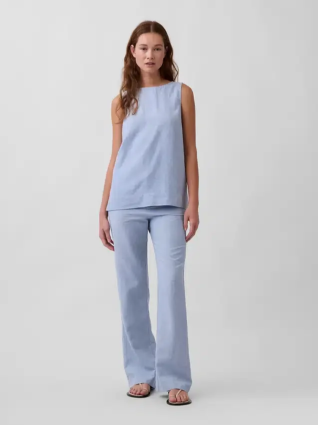 Pantalones acampanados de mezcla de lino de talle bajo
