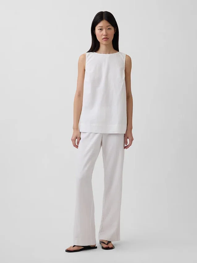 Pantalones acampanados de mezcla de lino de talle bajo