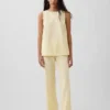 Pantalones acampanados de mezcla de lino de talle bajo