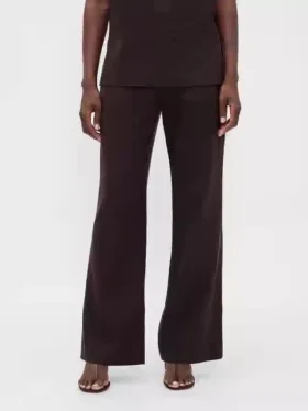 Pantalones acampanados de mezcla de lino de talle bajo