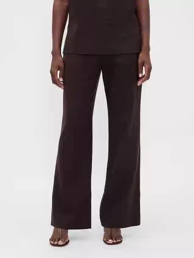 Pantalones acampanados de mezcla de lino de talle bajo
