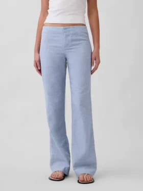 Pantalones acampanados de mezcla de lino de talle bajo